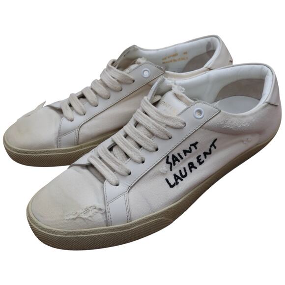 Saint Laurent Court Classic SL/06 Signature Canvas And Leather Sneakers Size 40 - Picture 5 of 13